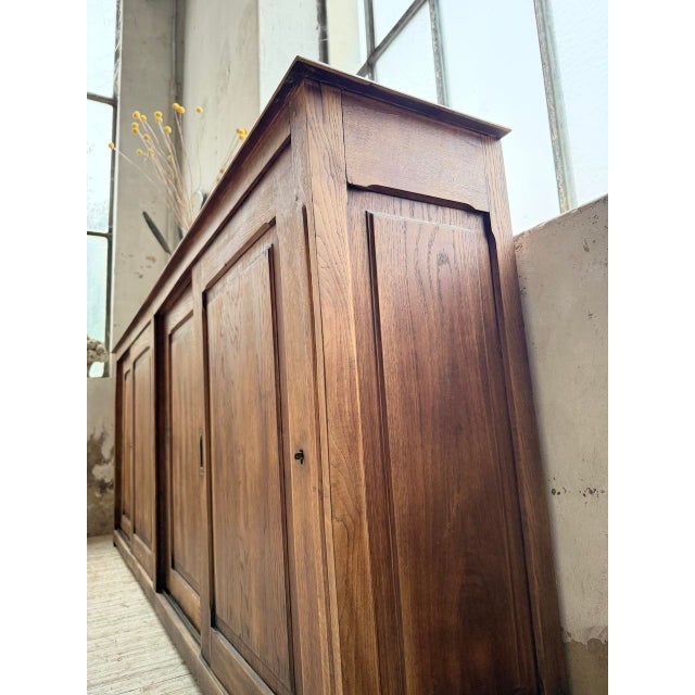 Wood Oak Sideboard with Sliding Doors, 1900s For Sale - Image 7 of 18