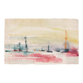 1952 Robert Colborne Harbor Watercolor Painting For Sale