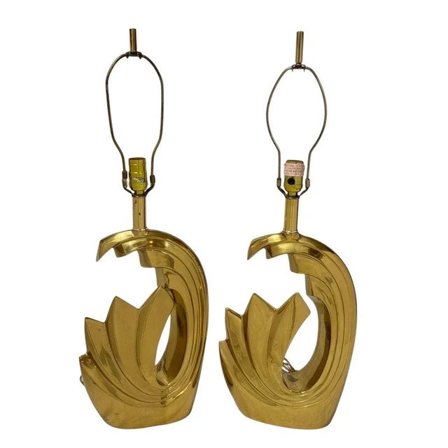 Mid-Century Modern Pair of Pierre Cardin Brass Tidal Wave Lamps For Sale - Image 3 of 12