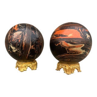 Vintage Marble Spheres on Stands - A Pair For Sale