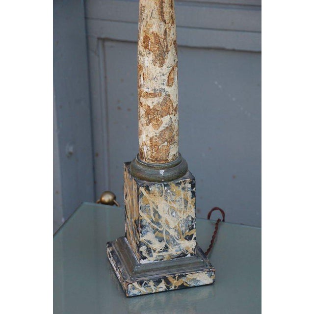 Mid-Century Modern Faux Marble Column Lamp With Custom Pleated Shade For Sale - Image 3 of 5