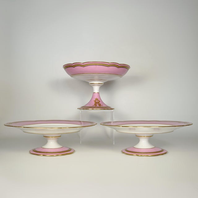 Victorian Antique French Old Paris Porcelain Pompadour Pink 15 Piece Dessert Service For Sale - Image 3 of 11