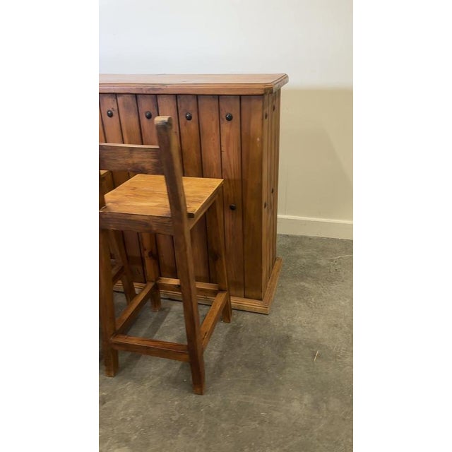 Rustic Wood Bar Counter with Stools, Set of 5 For Sale - Image 14 of 15