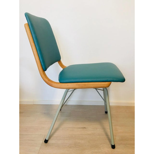 Metal, Wood & Turquoise Eco-Leather Dining Chair, 1960s For Sale - Image 3 of 10