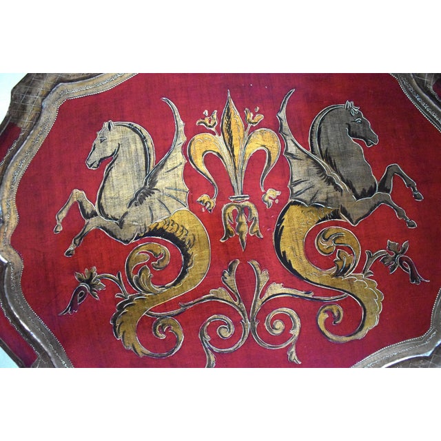 Red Mid-Century Extra Large Florentine Tray With Seahorses For Sale - Image 8 of 11