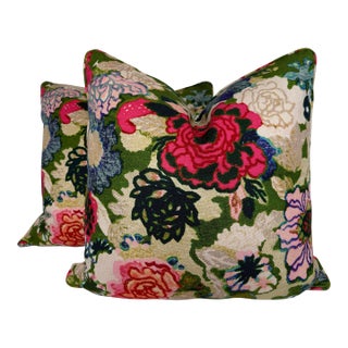 Bright Floral on Linen 22" Pillows-a Pair For Sale