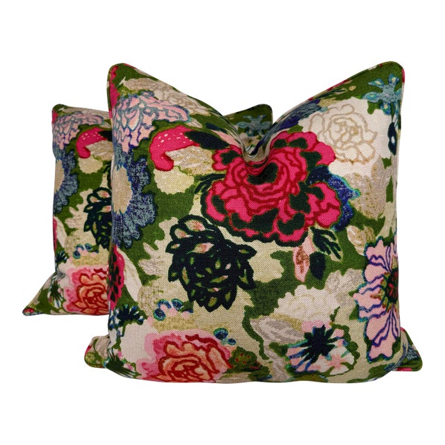 Bright Floral on Linen 22" Pillows-a Pair For Sale