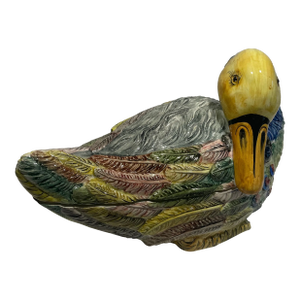 Vintage Large Hand-Painted Italian Ceramic Duck Tureen