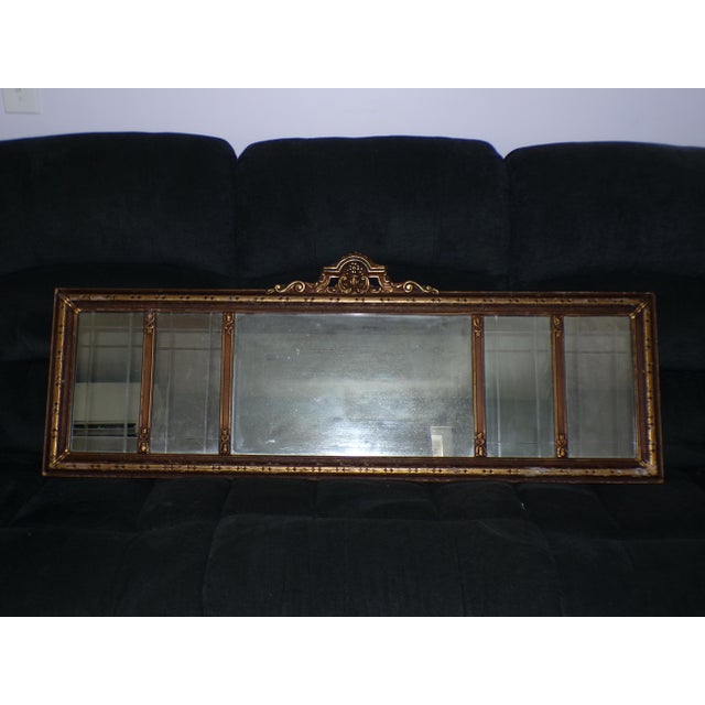 Vintage Art Nouveau Etched Framed Gold Gilt Gesso Buffet Mantle Mirror For Sale - Image 9 of 12