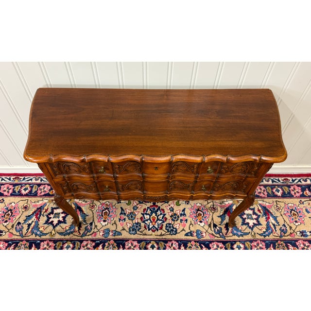 Antique French Chest of Drawers Console Serpentine Carved Walnut Louis XV c.1920 For Sale - Image 16 of 18