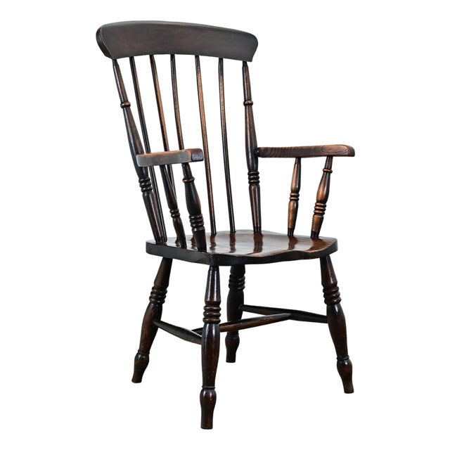 English 19th Century Carved Elm Windsor Chair For Sale