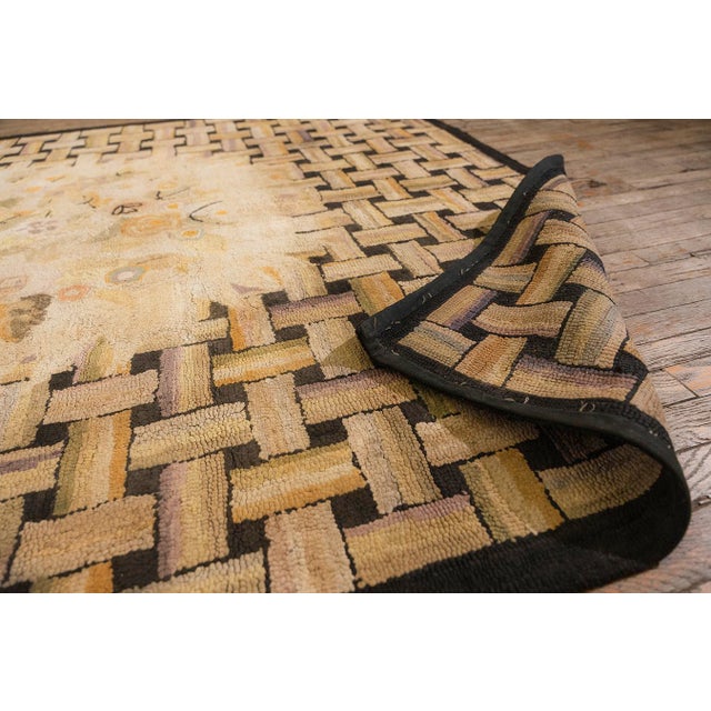 Ivory American Hooked Wool Allover Floral 1880s Antique Beige Folk Art Carpet Rug For Sale - Image 8 of 10