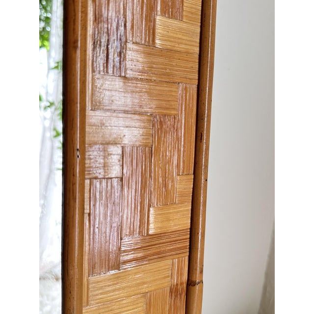 Wood Italian Woven Rattan Mirror with Stitched Bamboo Details, 1970s For Sale - Image 7 of 10