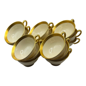 Vintage Lenox “Lowell” Ivory & Gold Teacups – Set of 15, Usa, Mid-Century Elegance