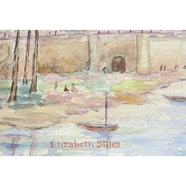 Elizabeth Stiles "Bridge over the Canal" Contemporary Watercolor Landscape Late 20th Century For Sale In Monterey, CA - Image 6 of 8