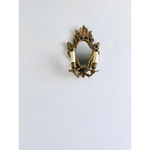 Rococo Mid-Century French Rococo Revival Brass Wall Mirror Sconce, 1950s For Sale - Image 3 of 16