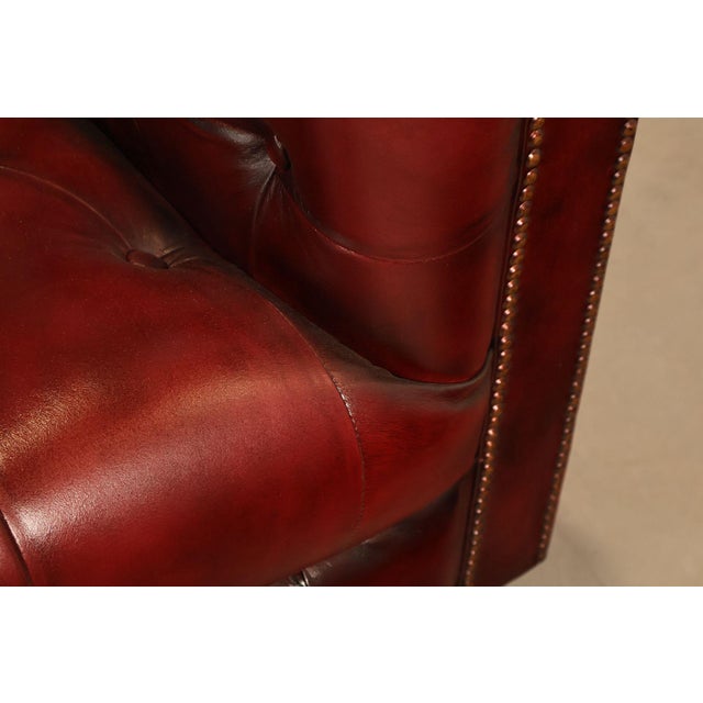 Red Chesterfield Style Oxford Red Leather Sofa For Sale - Image 8 of 17