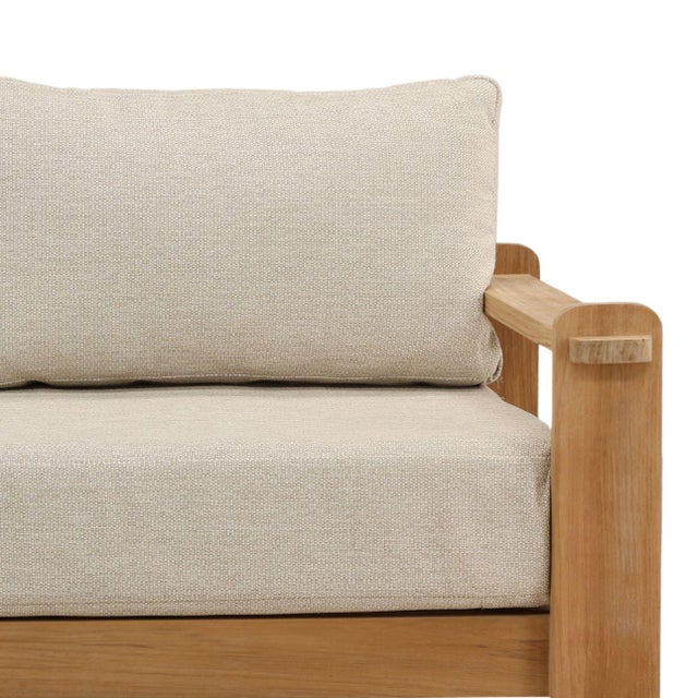Outdoor Teak & Taupe Cushion Sofa For Sale In Los Angeles - Image 6 of 7