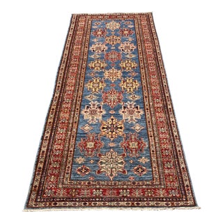 3ft 4in × 10ft 4in Kazak Tribal Hand-Knotted Runner Rug, Vintage For Sale