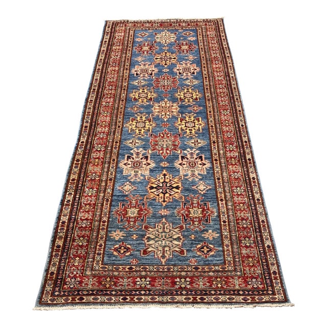 3ft 4in × 10ft 4in Kazak Tribal Hand-Knotted Runner Rug, Vintage For Sale