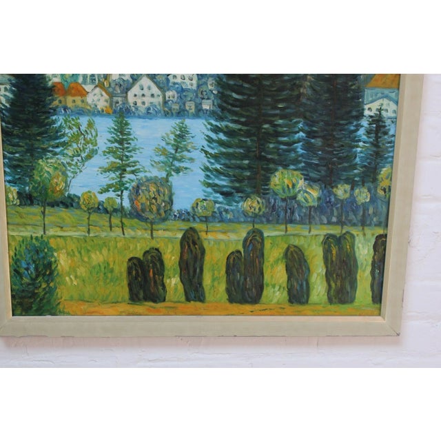Post Impressionist Village Landscape Acrylic on Canvas For Sale - Image 9 of 12