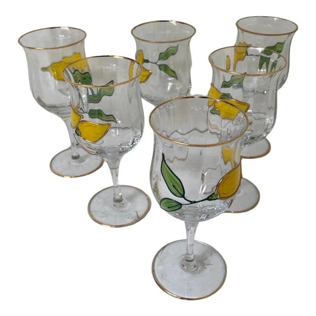 Set of six hand painted glasses by Paul Nagel. These are from the Tiffany series. A great decor that has an almost stained...