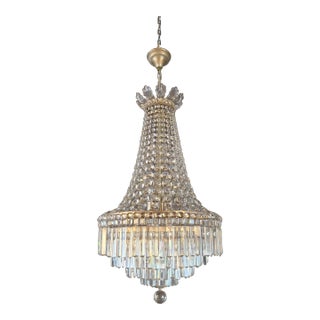 1930s Empire Brass Sac a Pearl Crystal Lustre Chandelier For Sale