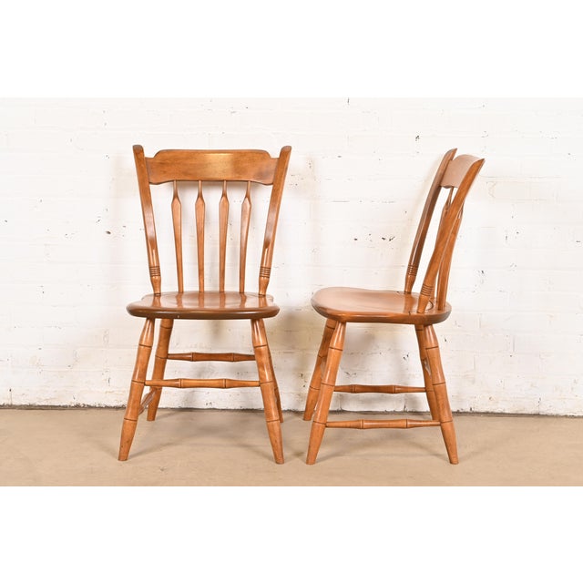 Ethan Allen American Carved Solid Maple Spindle Back Dining Chairs or Side Chairs, Pair For Sale - Image 9 of 12