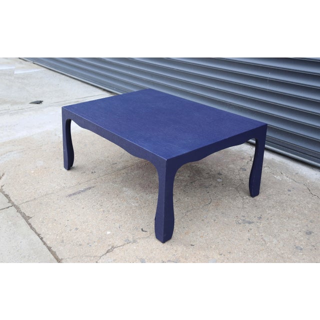 Carl Springer Style Blue Raffia Coffee Table For Sale - Image 4 of 8
