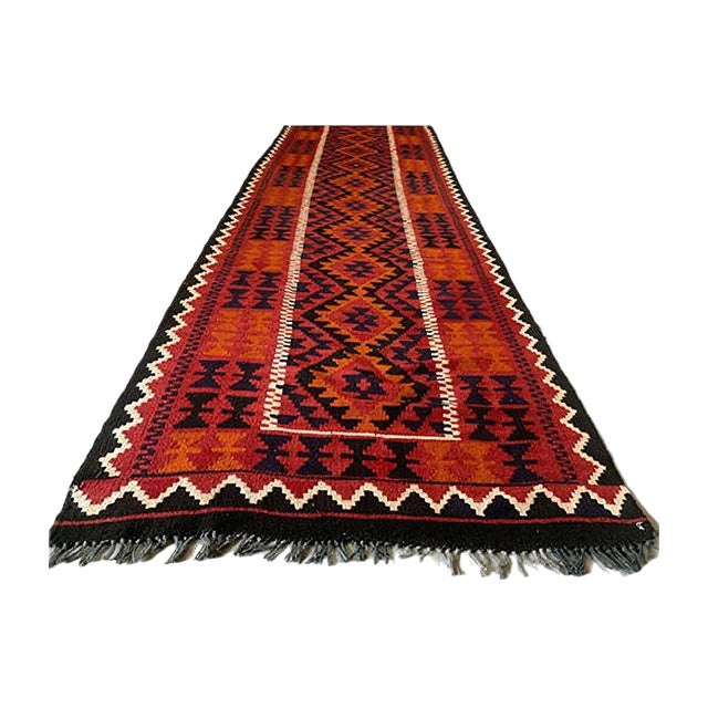 Vintage Afghan Narrow Kilim Runner 384x94 cm For Sale