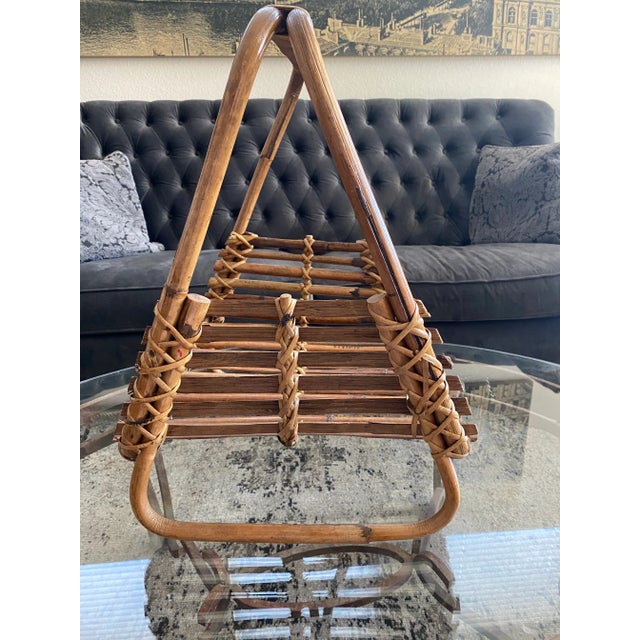 Wood Vintage French Bamboo Magazine Holder For Sale - Image 7 of 10