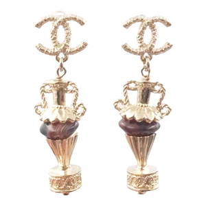 Chanel Brand New Gold CC Brown Stone Amphora Piercing Earrings - 2 Pieces