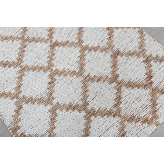 Textile Jute Cotton White Diamond Design Boho Hand Woven Rug For Sale - Image 7 of 9