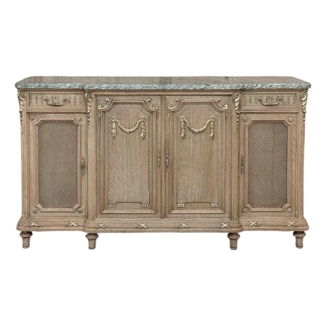19th Century Louis XVI Stripped Oak and Ormolu Marble Top Buffet For Sale