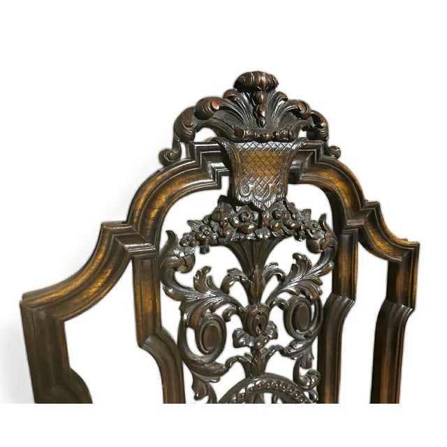 Wood Antique Baroque Heavily Carved Walnut Hacienda Chair - 19th Century - 29" X 24" X 48" For Sale - Image 7 of 7