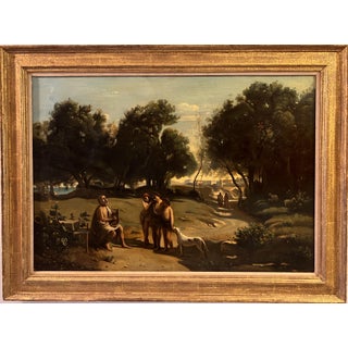 Antique 19c. Oil Painting on Canvas, Neoclassical Scene, Homer Playing His Lyre For Sale