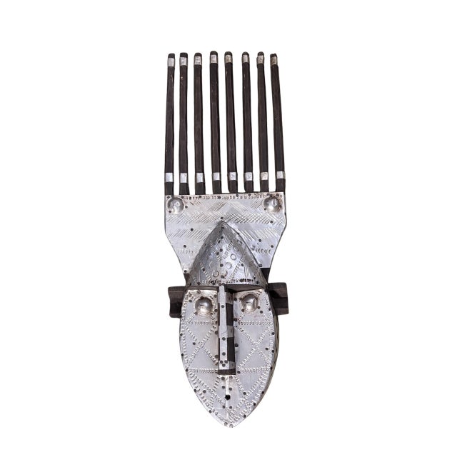 Metal African Bamana Ntomo Marka Mask W/ Aluminum 25" H For Sale - Image 7 of 8