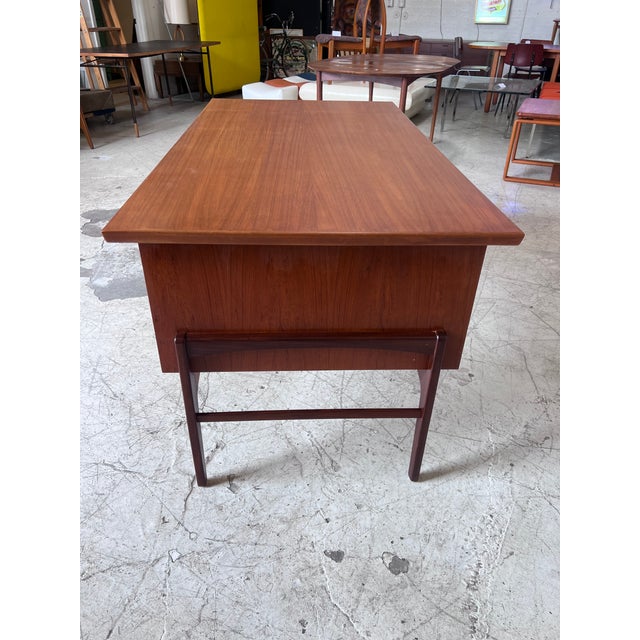 Vintage Danish Teak 6-Drawer Desk With Bookcase For Sale - Image 4 of 8