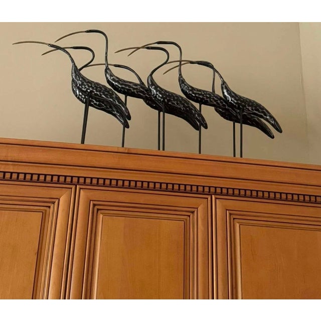 Group of Egrets Large Metal Sculpture on Black Pedestal. A large piece that can displayed on buffet or mantle.