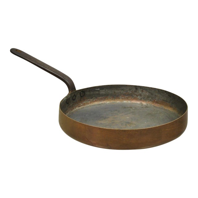 Antique Copper Hand Forged Sauce Pan Pot With Handle 11" Diameter For Sale
