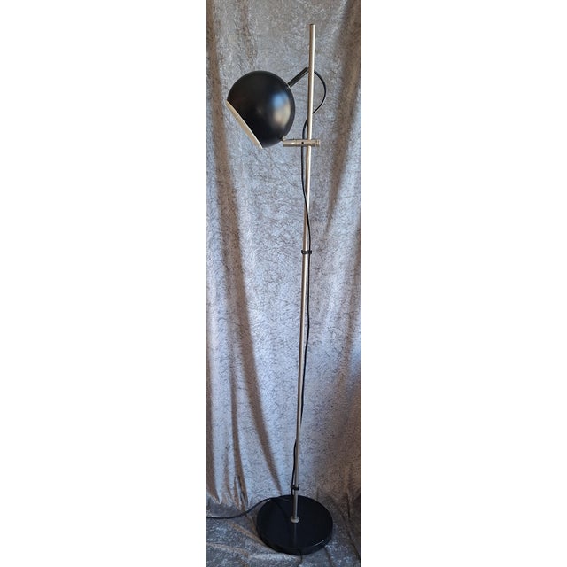 Vintage German Height-Adjustable Floor Lamp with Black Metal Base and Black Lamp Globe on Chrome-Plated Metal Mount,...
