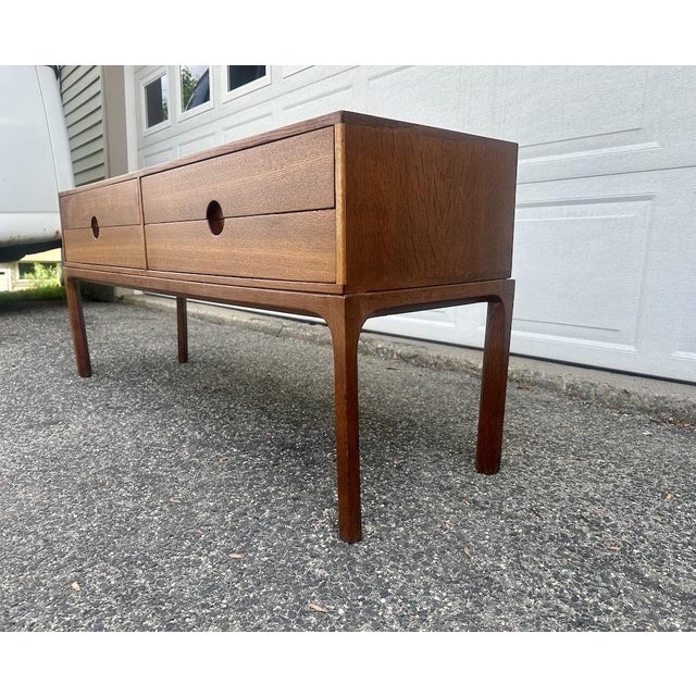 Rare OAK Low Console/Commode designed by Kai Kristiansen for Aksel Kjersgaard, Denmark, 1950s. Sleek design, inset half...