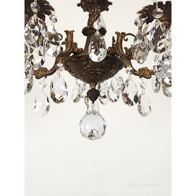 Vintage Overflowing Dark Patina Ornate Bronze Cut Lead Glass Crystal Chandelier For Sale - Image 12 of 17