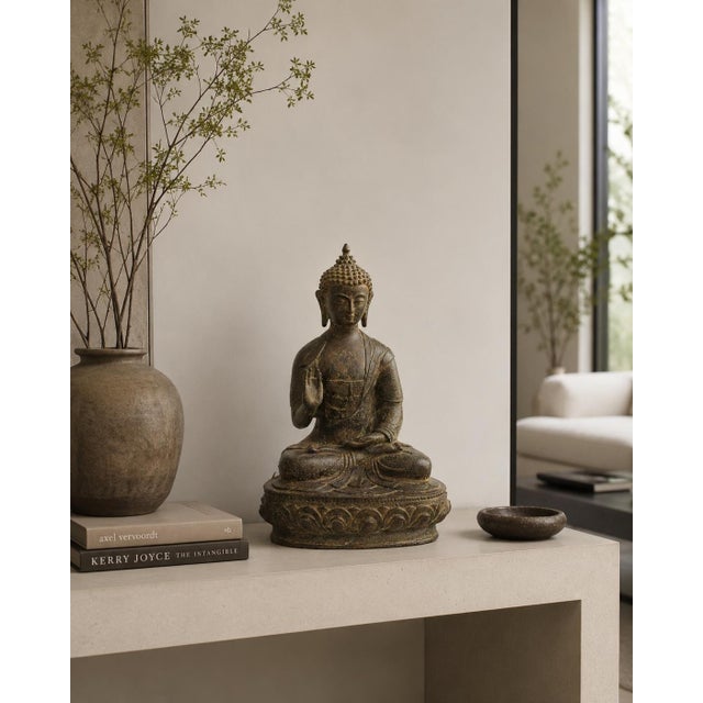 Traditional Antique Tibetan Bronze Buddha Shakyamuni With High Crown For Sale - Image 3 of 15