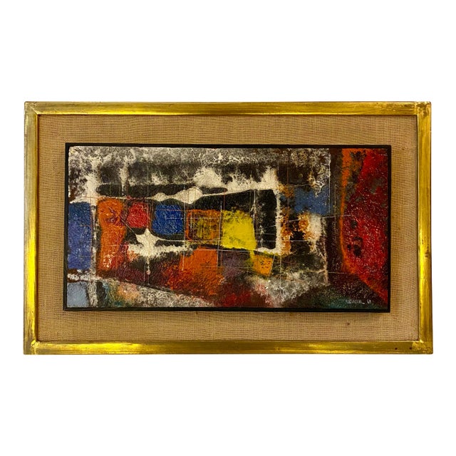 1960s "Abstraction" Abstract Enamel Painting, Framed For Sale