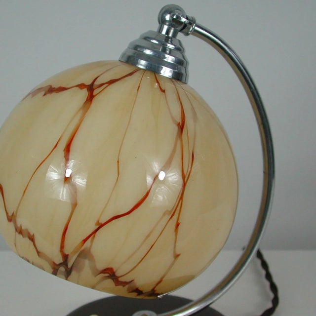 Wood French Walnut, Chrome & Opaline Glass Table Lamp, 1930s For Sale - Image 7 of 14