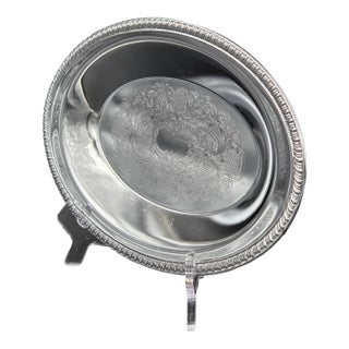 Vintage Ornate Silver-Plated Oval Serving Tray For Sale