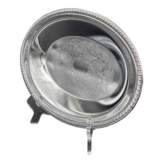 Vintage Ornate Silver-Plated Oval Serving Tray For Sale
