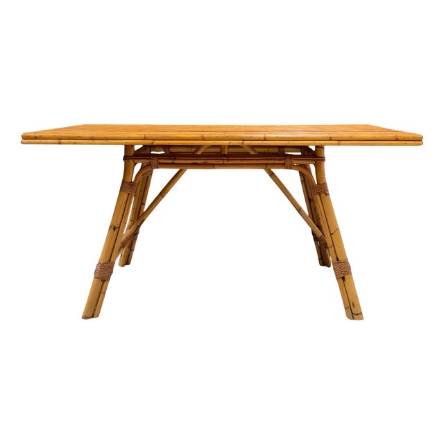 Dining Table in Bamboo and Rattan by Audàux Minet, 1960s For Sale