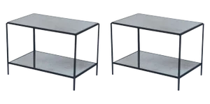 Contemporary Design Frères 'Rectiligne' Wrought Iron and Mirror End Tables - a Pair